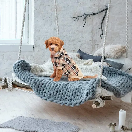 Miniatura 6 de EXPAWLORER Sudadera con capucha para perro a cuadros, estilo británico, suéter cálido para perro con agujero para correa, ropa de pitbull, ropa