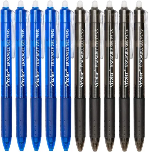 VITOLER - Bolígrafos de gel con los que se puede borrar, retráctiles, punta fina (0.028 in), desaparecen los errores, 5 bolígrafos de tinta de gel