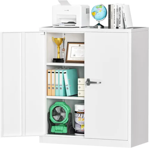 Miniatura 14 de INTERGREAT Armario de almacenamiento de metal para garaje, armario de almacenamiento con cerradura de 36 pulgadas con 2 puertas y 2 estantes Negro