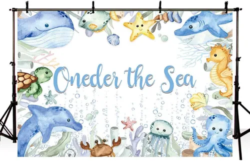 Miniatura 3 de MEHOFOND Oneder The Sea - Telón de fondo para primer cumpleaños bajo el mar, fondo de fotografía de feliz cumpleaños, tema oceánico, suministros