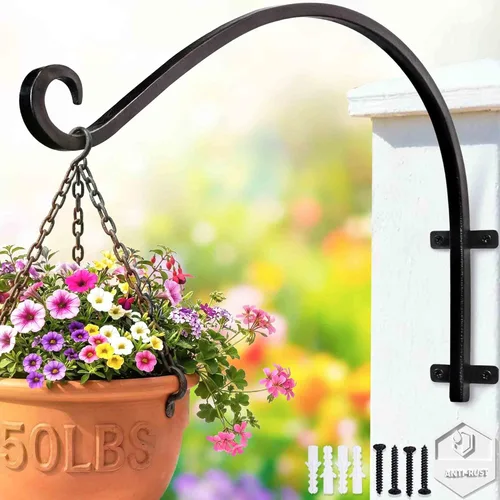 Lifyzoon Soporte para plantas colgantes de alta resistencia: capacidad de peso de 50 libras, ganchos de metal negro para exteriores, ganchos de