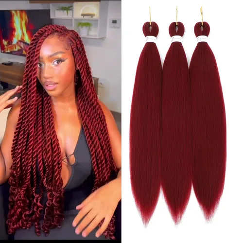 Miniatura 61 de Extensiones de cabello trenzado preestirado colorido, 3 colores, mezcla de cabello trenzado para niñas, 26 pulgadas, 3 paquetes