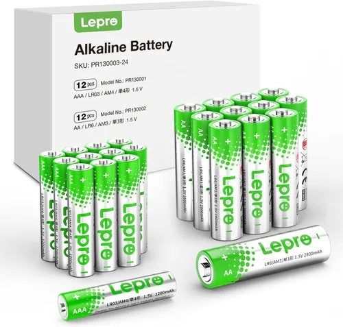 Lepro Paquete Variado de Baterías, Baterías AA y AAA Paquete Combinado de 24 Unidades, 2800mAh Potencia Alcalina - 12 Baterías AA y 12 Baterías