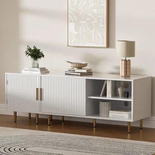 Miniatura 8 de Housoul Soporte de TV moderno combinado para TV de 55/60/65 pulgadas, pequeño centro de entretenimiento acanalado con estante ajustable, soporte