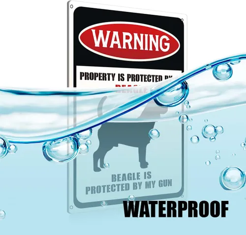 Miniatura 3 de BEASTZHENG Letreros de metal divertidos de advertencia de perro para decoración de pared, propiedad está protegida por un beagle está protegido por