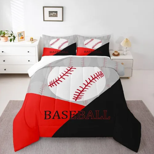 Miniatura 15 de Jejeloiu Juego de edredón deportivo para niños de tamaño individual, edredón de juego de béisbol para niños y niñas, juego de edredón transpirable