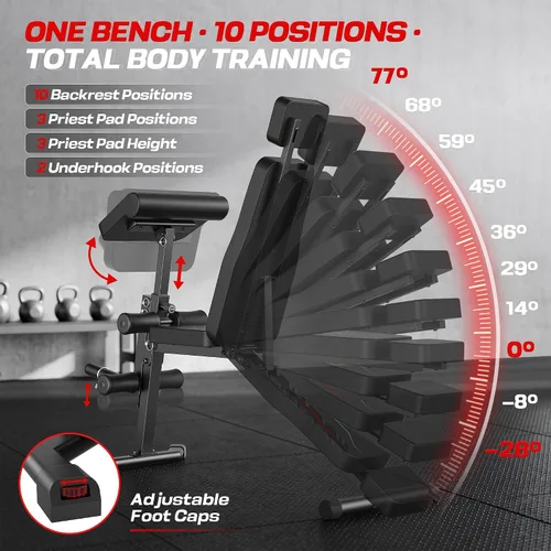 Miniatura 2 de OPPSDECOR Adjustable Weight Bench – 800LBS Foldable Workout Bench with Preacher Curl Pad, Leg Extension & Curl, Extended Headrest, 10-Position