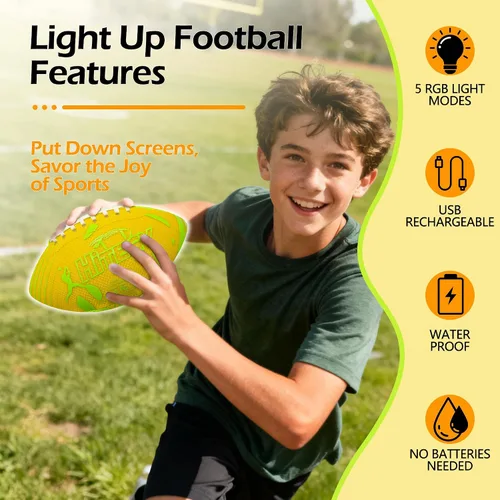 Miniatura 2 de Glow in The Dark Football Light Up Football USB-C Rechargeable LED Ball with Pump Night Game Ball for Indoor & Outdoor Play Gift Ready for