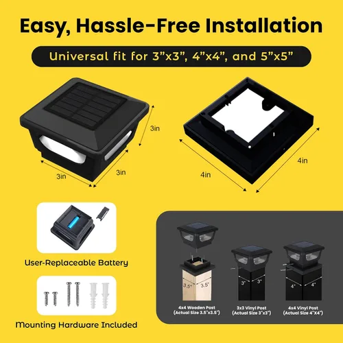 Miniatura 5 de Brighticonic Luces solares para tapa de poste para exteriores de 4 x 4, 3 x 3 – Luces de poste de encendido/apagado automático alimentadas por