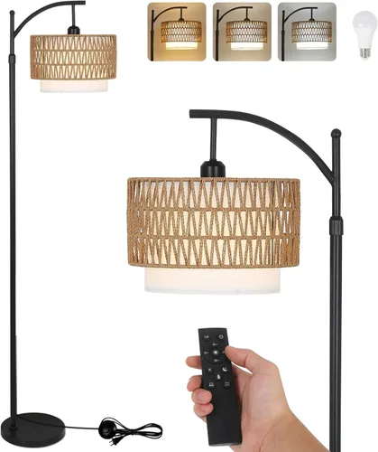 Miniatura 11 de Lámparas de pie doradas para sala de estar con control remoto y bombilla LED regulable, lámpara de pie de arco moderna con 3 temperaturas