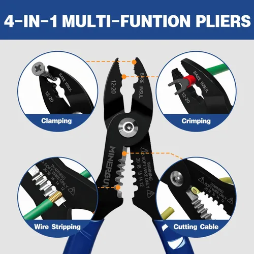 Miniatura 5 de Alicates profesionales 4 en 1 para electricista, cortador doméstico, pelacables, crimpadora para 12-20 AWG