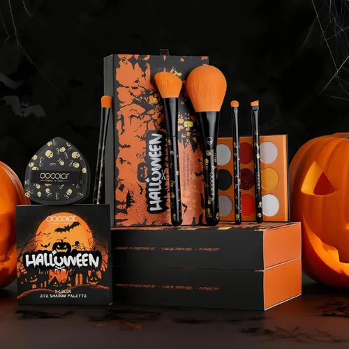 Miniatura 7 de docolor Juego de brochas de maquillaje, 5 brochas de maquillaje góticas de Halloween, contorno de polvo, delineador de ojos, juego de pinceles