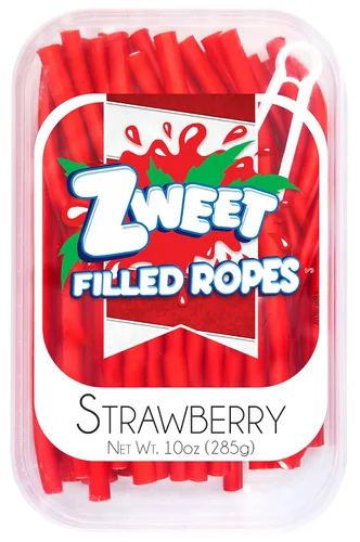 Zweet - Cuerdas rellenas de caramelo de fresa de 10 onzas, caramelos kosher, cuerdas de caramelo halal, paquete resellable de cuerdas de regaliz de