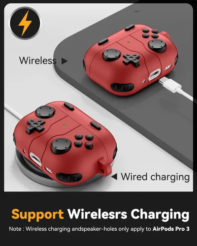 Miniatura 4 de Funda de Juego para AirPods Pro 3 (2025), Funda Protectora de Silicona Anti-Choque Divertida y Clásica para AirPods Pro 3 con Kit Limpiador y A5-rojo