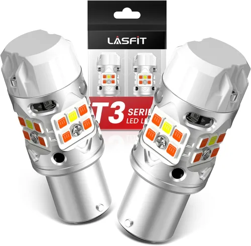 Miniatura 9 de LASFIT Bombilla LED T3 1156, señal de giro ámbar, resistencia incorporada 7506 CANBUS Ready sin errores, nuevo 500% brillante intermitente 4000LM