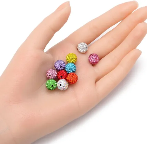 Miniatura 2 de 100 piezas Adabele Grado A Cuentas sueltas con cristal de 10 mm, diseño de atrapasueños con diamantes de imitación, bola de discoteca de arcilla