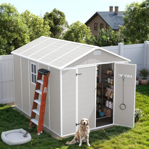 Miniatura 19 de UDPATIO Outdoor Resin Storage Shed 8 x 10 FT, Plastic Storage Shed with Floor Large Outdoors Garden Tool Storage Shed Outside Clearance Shed with