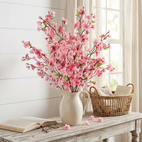 Miniatura 6 de Larksilk Rama de flor de cerezo rosa lavanda de 36 pulgadas, tallo de Sakura artificial alto para jarrones de suelo, arcos de boda y decoración