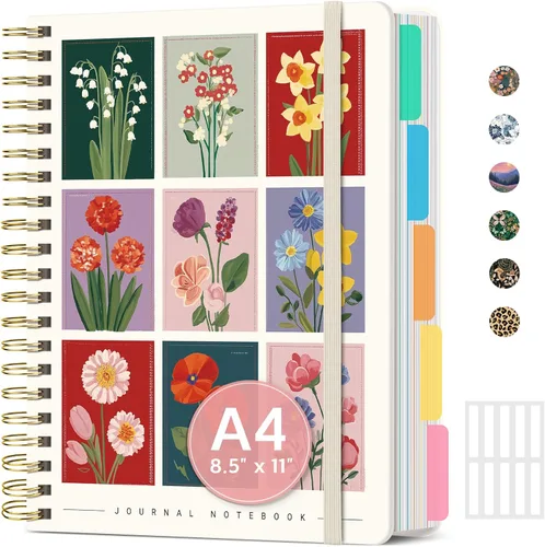 Miniatura 25 de Cuadernos grandes con forro en espiral para el trabajo con divisores y pestañas extraíbles, 8.5 x 11 pulgadas, bonito cuaderno de tapa dura de 5