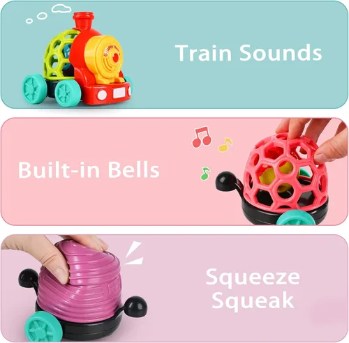 Miniatura 6 de iPlay, iLearn Tren de juguete para bebés, autos suaves para niños de 6 a 12 meses, camión musical Push N Go, sonajero sensorial para niños pequeños