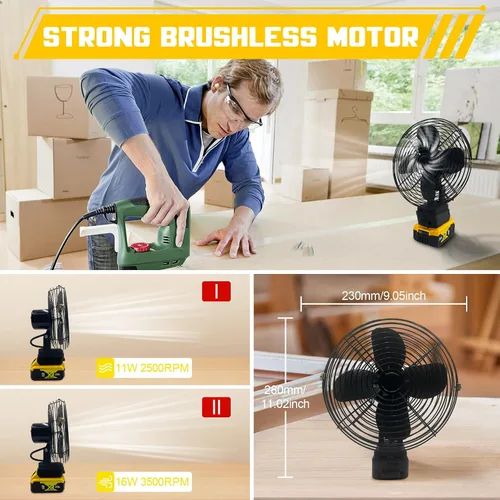 Miniatura 7 de F-an inalámbrico portátil para batería Dewalt de 20 V, ventilador inalámbrico alimentado por Ba-ttery, ventilador de motor sin escobillas de 20 W