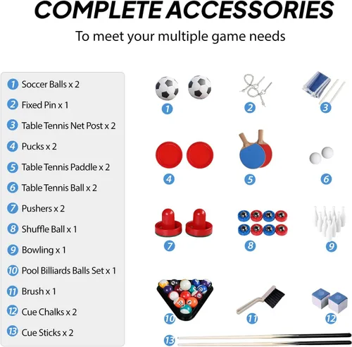 Miniatura 2 de PEXMOR Mesa de juego múltiple 6 en 1 para adultos, mesa combinada para sala de juegos, juego de mesa de juego de 48 pulgadas