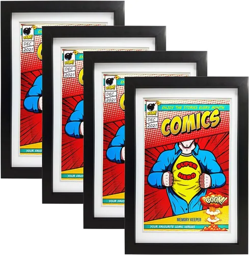 Marco para cómics, paquete de 4, protección UV, se adapta a cómics actuales de hasta 6 3/4 x 10 1/4 pulgadas, se adapta a bolsas y fundas de cómics,