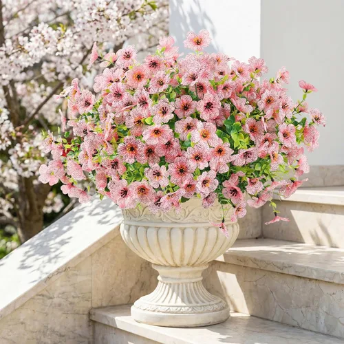 Miniatura 15 de ATTGREAT Flores artificiales para exteriores, plantas sintéticas resistentes a los rayos UV, flores falsas, margaritas, 12 paquetes de plnats de Azul