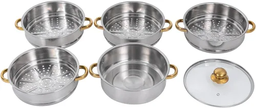 Miniatura 2 de Steamer Pot,5-Tier Stainless Steel Stockpot Steamers with Glass Lid and Anti-Scalding Handles,Polishing Steamer Cookware Pot for Induction Cookers