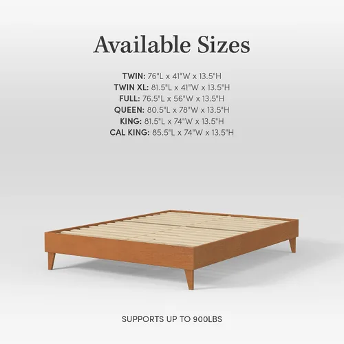 Miniatura 5 de Plataforma moderna para cama - Diseño de madera maciza - Fabricado en Estados Unidos - Fácil de armar, Madera, almendra