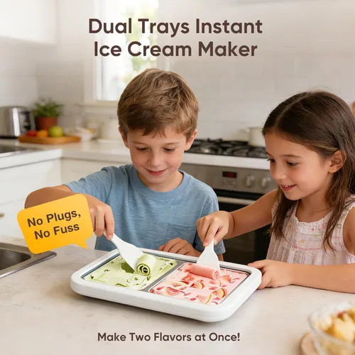 Miniatura 4 de Máquina para hacer helados enrollados, doble bandeja para hacer helados instantáneos, máquina de yogur congelado casero de grado alimenticio