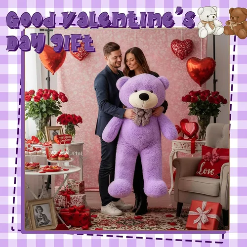 Miniatura 5 de Meooeck - Oso de peluche grande y grande, bonito regalo de felpa para novia, esposa, amante, aniversario de cumpleaños (lazo, 4 pies, morado)