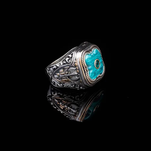 Miniatura 3 de Handmade Vintage Malachite Ax Ring - 925 Sterling Silver Men's Ring with Micro Jade Gemstone - 925 Sterling Silver Rings for Men - Birthday Gifts