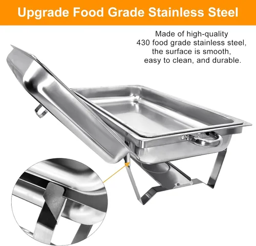 Miniatura 4 de Juego de buffet de platos de roce de 8 cuartos de galón Juego completo de calentador de alimentos de acero inoxidable Chafer con bandeja de agua