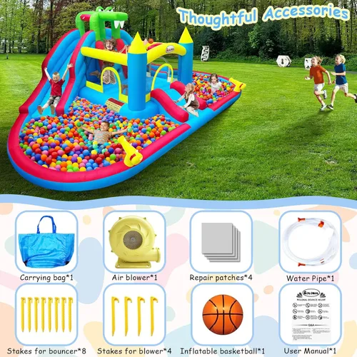 Miniatura 6 de Casa inflable de rebote con toboganes de agua, pozo de doble bola/piscina de agua, estilo cocodrilo, pared de escalada, castillo animoso para niños