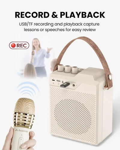 Miniatura 6 de Avantree VoxAmp Duo - Juego de micrófono y altavoz inalámbrico portátil para aula, eventos pequeños y fiestas, grabación y reproducción USB, voz