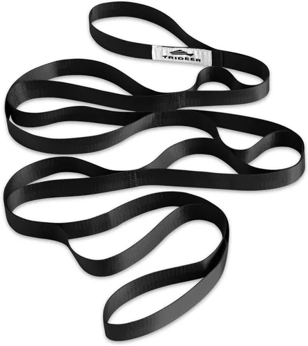 Correa Trideer para estiramiento y yoga, correa de terapia física para entrenamiento en casa, ejercicio, pilates y gimnasia, 10 bucles, bandas Negro