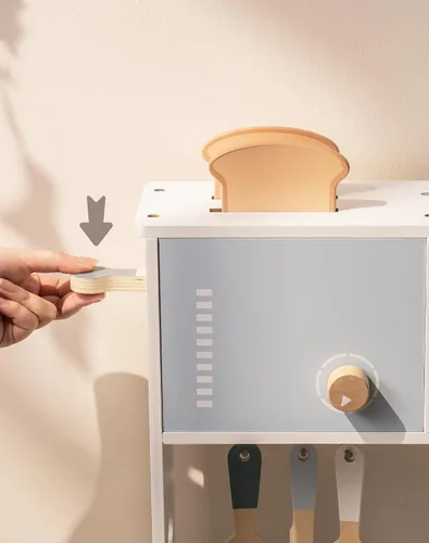 Miniatura 5 de ROBUD Cocina de juguete para niños – Cocina de juguete de madera con caja de plantación, juego de cocina Montessori con máquina de hielo y horno