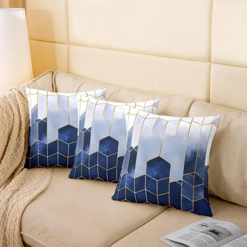 Miniatura 4 de Juego de 2 fundas de almohada de mármol de 16 x 16 pulgadas, fundas de cojín geométricas de mármol con diseño de panal de abeja, fundas de almohada