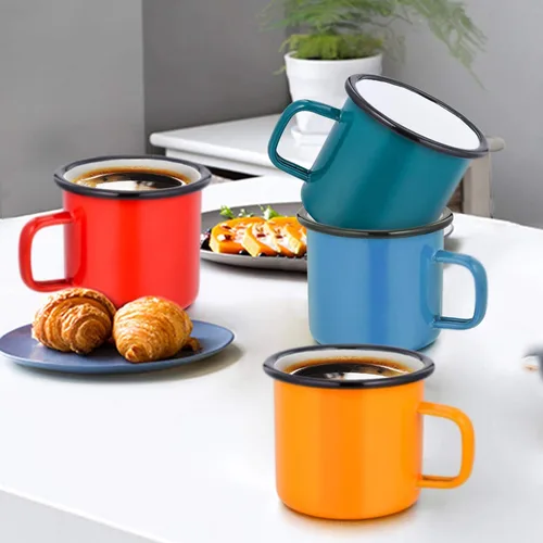 Miniatura 2 de TeamFar Juego de 4 tazas de té y café, tazas esmaltadas para uso doméstico, oficina, fiesta o campamento, colores brillantes y aspecto clásico, 12