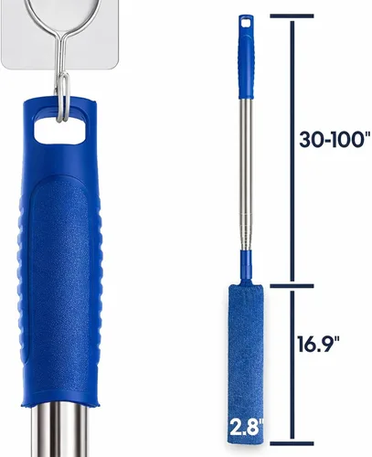 Miniatura 6 de Limpiador de polvo retráctil con poste de extensión de 30 a 100 pulgadas, herramientas de limpieza con 3 paños de microfibra para quitar el polvo