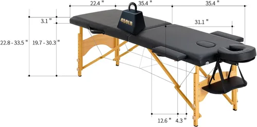 Miniatura 5 de Mesa de masaje, cama de masaje, 2 camas plegables y portátiles para extensiones de pestañas, mesa de tatuaje de belleza, ajustable, color negro