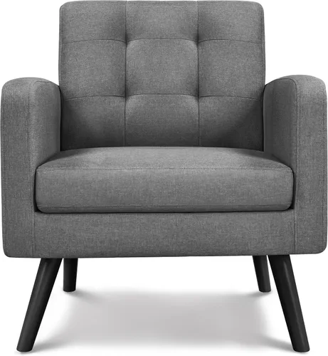 Miniatura 14 de Topeakmart Silla decorativa de mediados de siglo, moderna y acogedora silla de sofá de piel sintética con cojín grueso y patas de madera resistentes