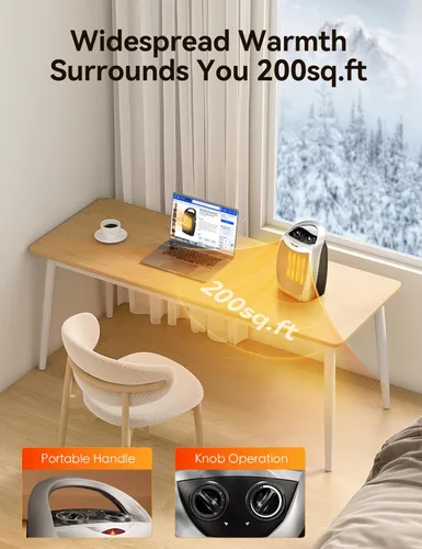 Miniatura 4 de Electactic - Calentador de espacio portátil de cerámica con termostato, ventilador de 1500 W para interiores con protección contra