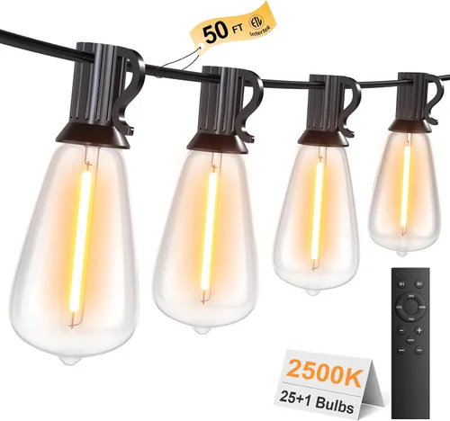 Miniatura 13 de Guirnalda de luces para exteriores de 25 pies, luces impermeables para patio con bombillas Edison ST38 vintage inastillables, luces colgantes