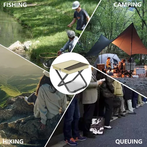 Miniatura 7 de Taburete de camping plegable 2 en 1 y bolsa tipo cabestrillo, capacidad de carga de 220 libras, taburete de pesca portátil plegable para campamento