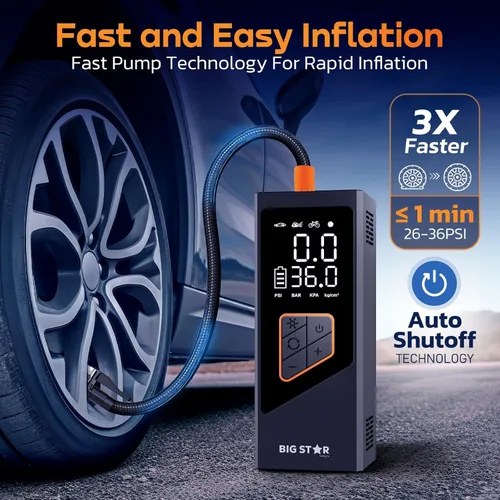 Miniatura 2 de Compresor de aire portátil para inflador de neumáticos, 150 PSI, indicador digital, luz LED de apagado automático para automóvil, SUV, motocicleta