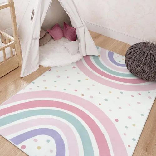 Miniatura 14 de STARUIA Alfombra lavable de arco iris para guardería de niñas, alfombra pequeña de 3 x 5 pies, alfombras de área coloridas para dormitorio de niños