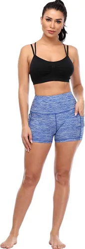Miniatura 4 de CADMUS Pantalones cortos deportivos de tiro alto para mujer, para yoga, acondicionamiento físico y correr, con bolsillos profundos