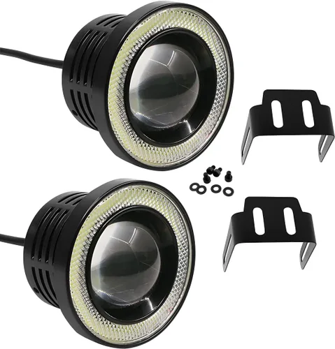 Miniatura 6 de 2 Luces Antiniebla de Ojo de Ángel para Automóvil, Lámpara LED COB Redonda de Alta Potencia Brillante con Aros de Ojo de Ángel de Halo Blanco Faro